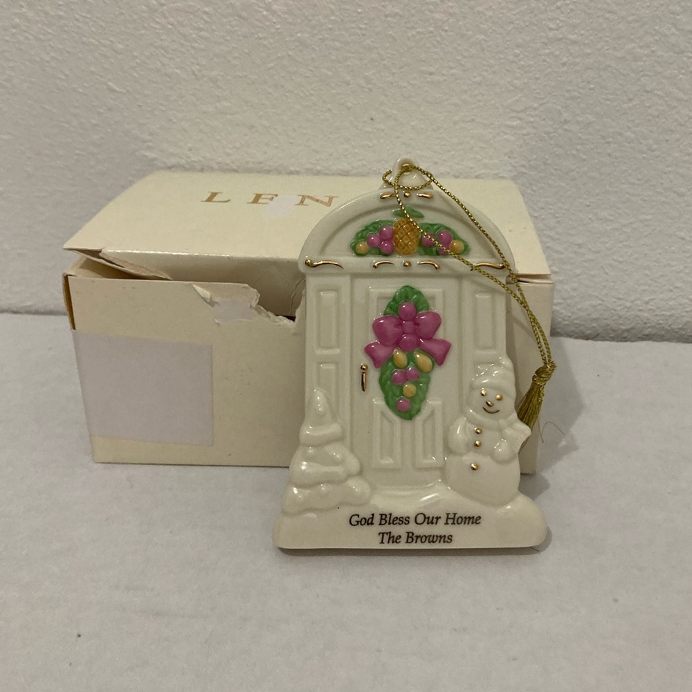 Vintage Lenox Holiday Homecoming Door Christmas Ornament Snowman Tree The Browns